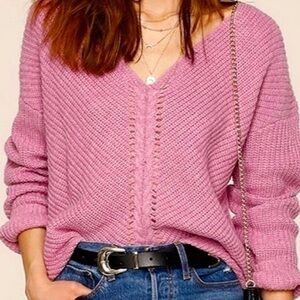 Heartloom Dani knit Pink Wool Blend Cozy v-neck sweater size L